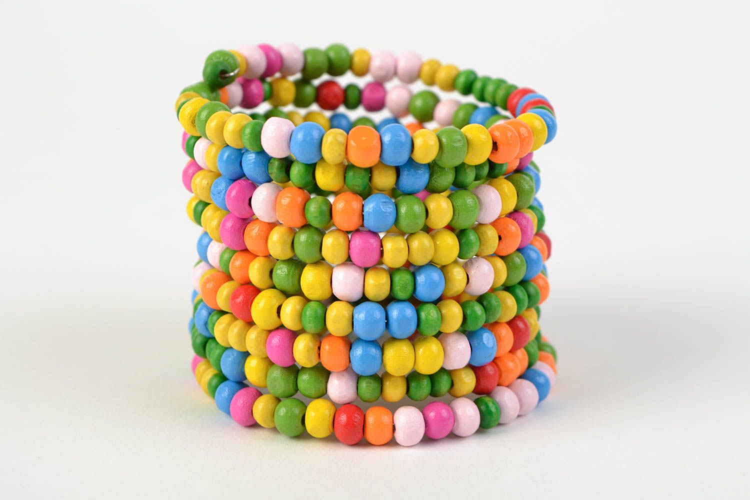 Beautiful women's designer handmade multirow memory wire bracelet with wooden beads photo 3