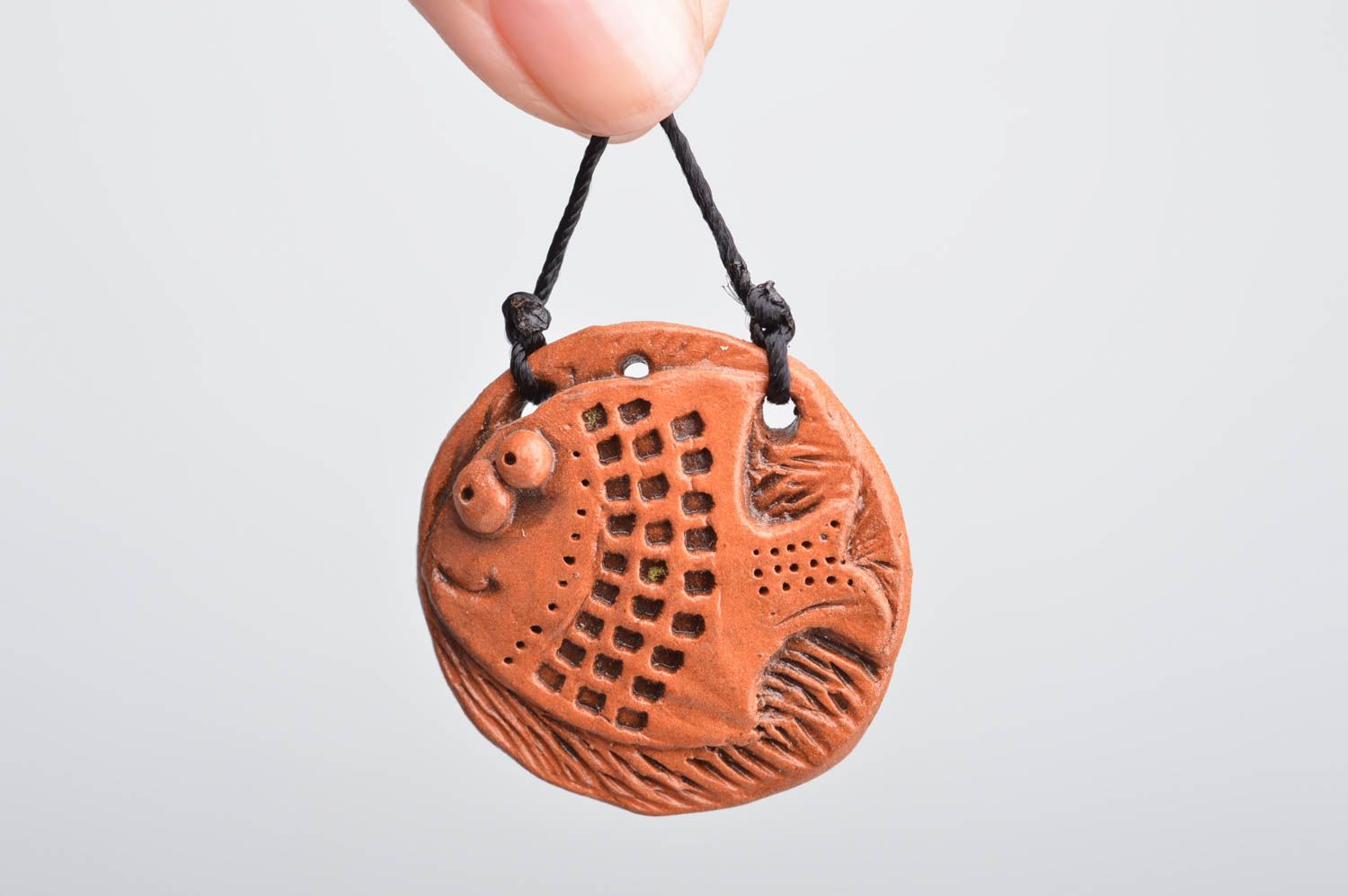 Handmade necklace ceramic pendant necklace on cord 300 mm ethnic jewelry photo 3