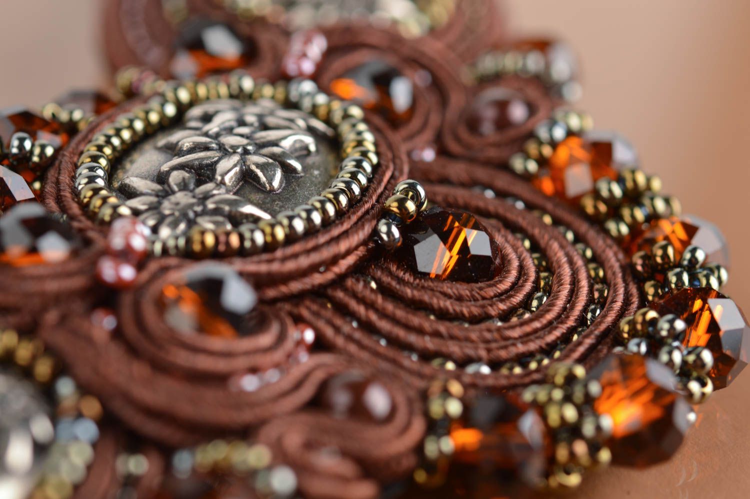 Beautiful women's handmade designer evening soutache necklace with beads photo 4