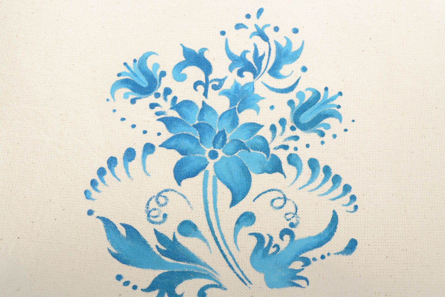 Textil Handtasche in Weiß mit blauen Blumen foto 4