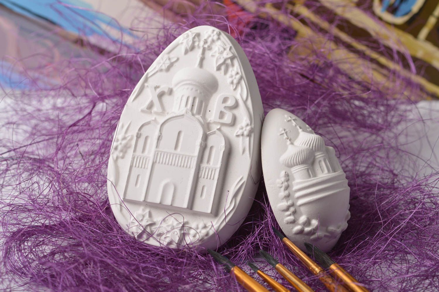 Figurines en plâtre fait main Objets à peindre Déco maison œufs de Pâques photo 1