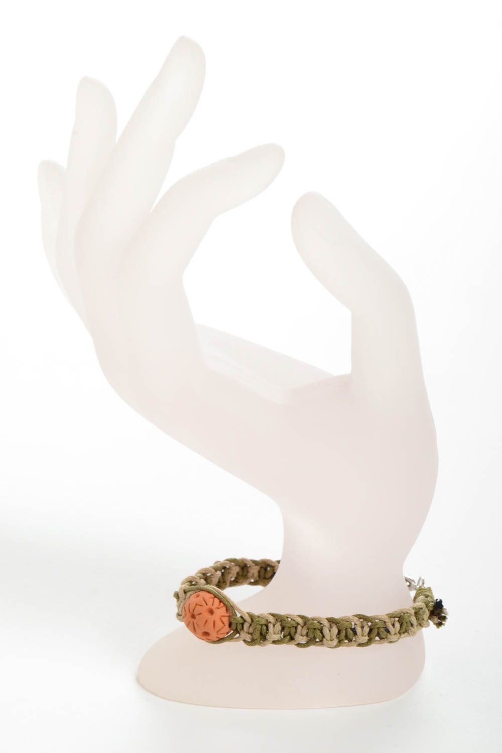 Bracelet céramique Bijou fait main vert en cordon ciré Accessoire femme photo 3