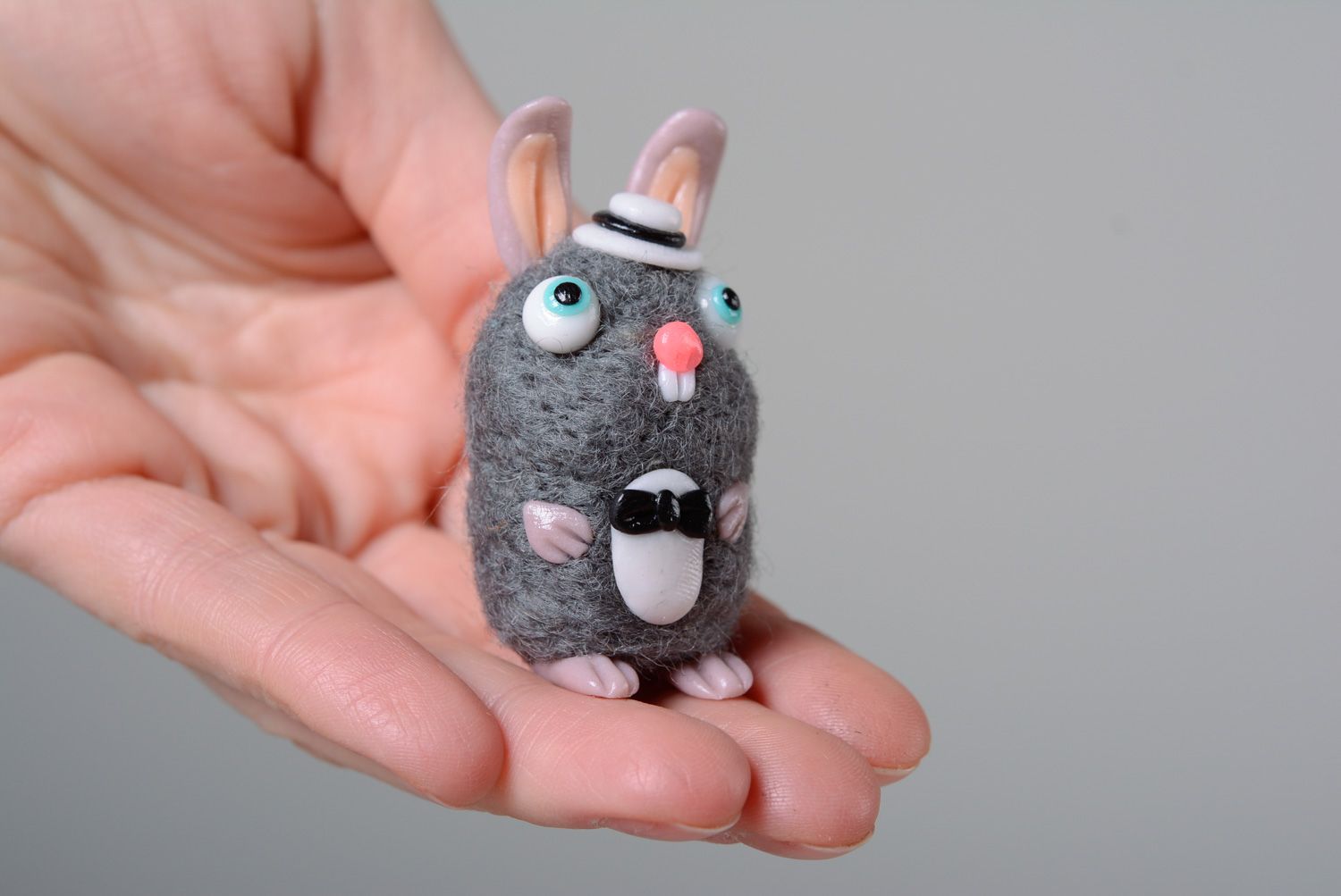 Homemade miniature soft toy made using wool felting technique Rabbit photo 5