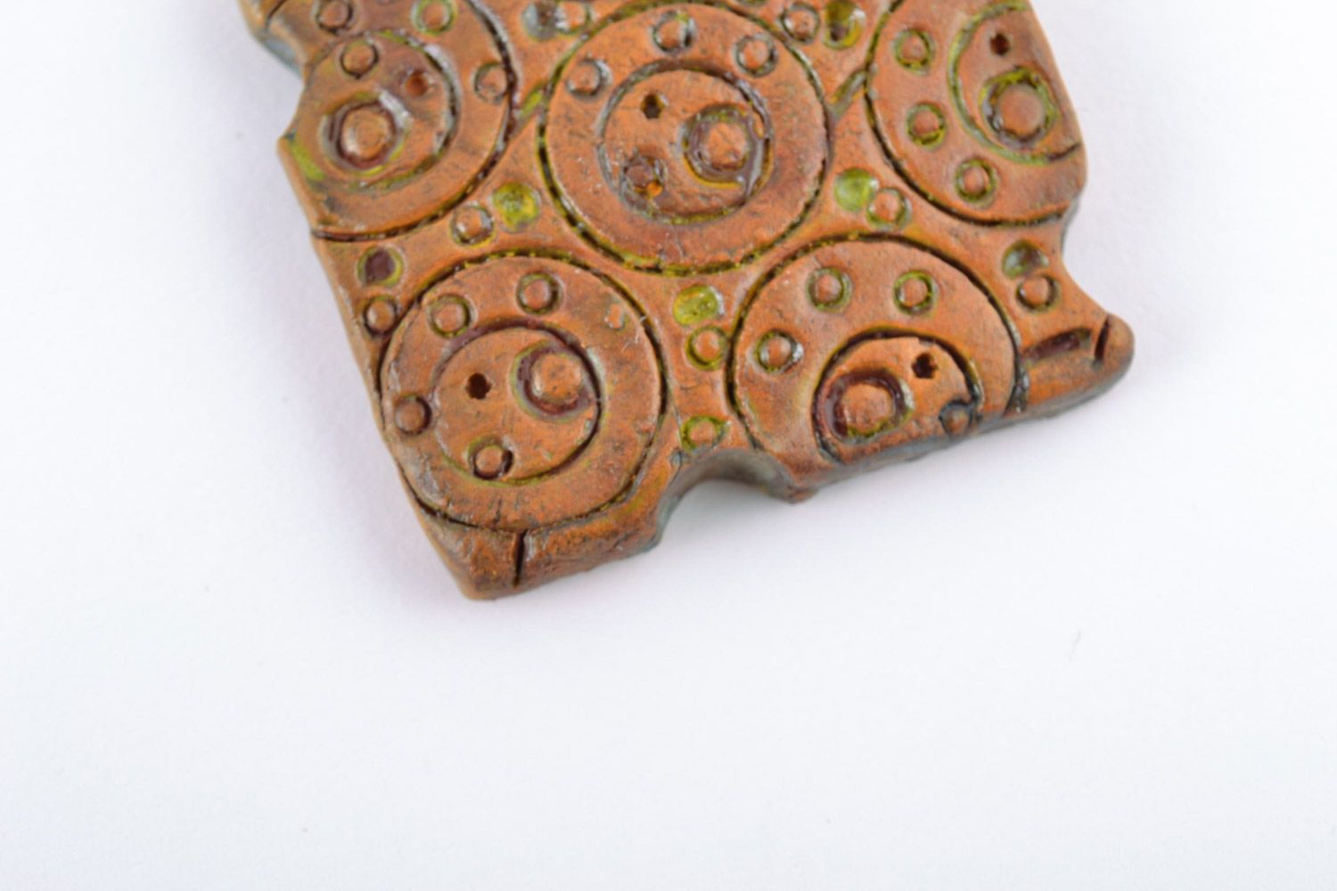 Ciondolo in ceramica naturale fatto a mano pendente etnico in ceramica 
 foto 4