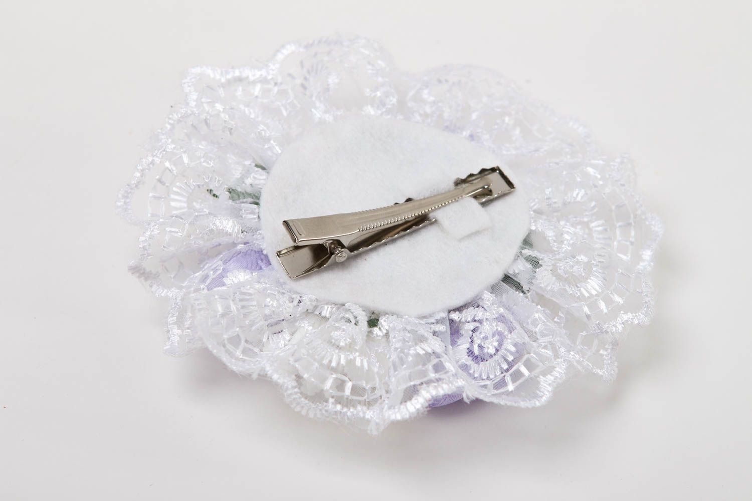 Handgefertigt Damen Modeschmuck Haarspange Blume Accessoire für Haare weiß lila foto 4