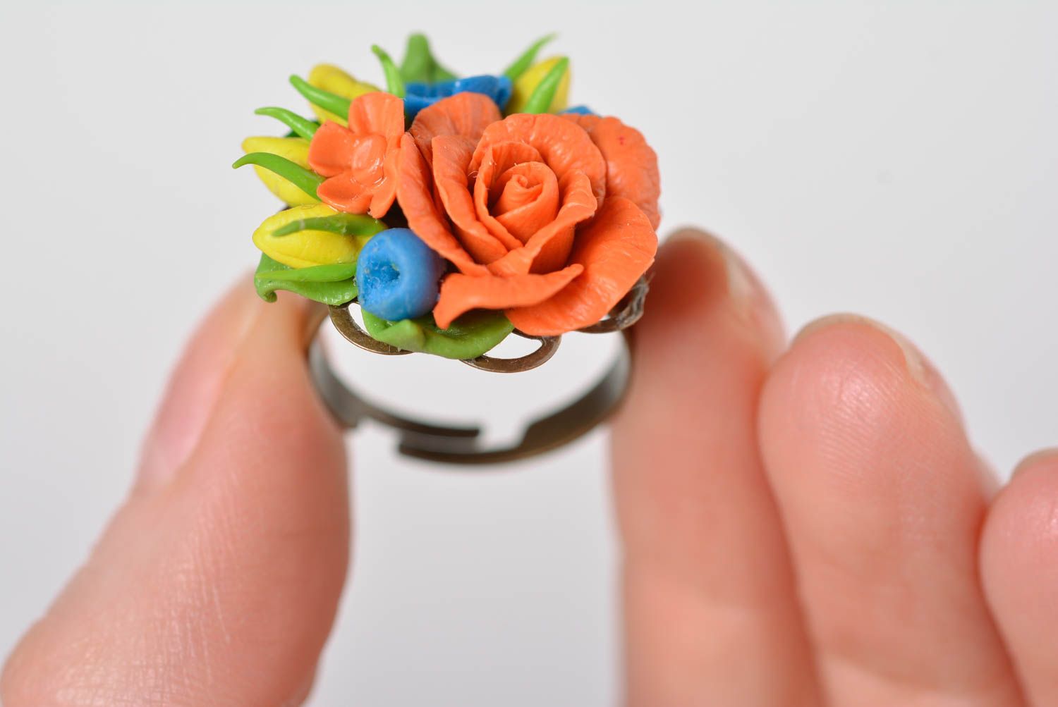 Оригинальное кольцо ручной работы украшение из холодного фарфора модное кольцо фото 2