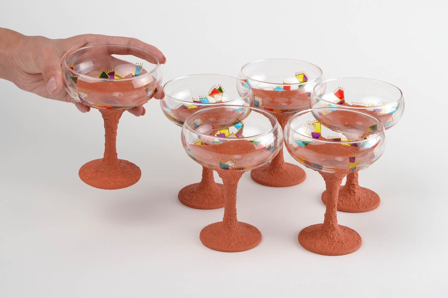 Набор бокалов стеклянных посуда ручной работы бокалы с росписью оригинальные фото 2