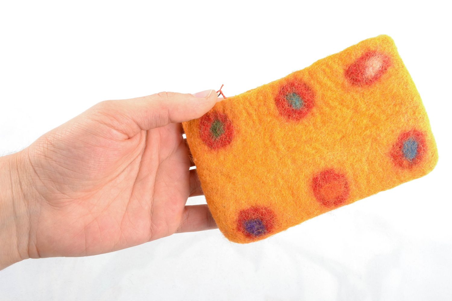 Housse de portable en laine orange faite main photo 3
