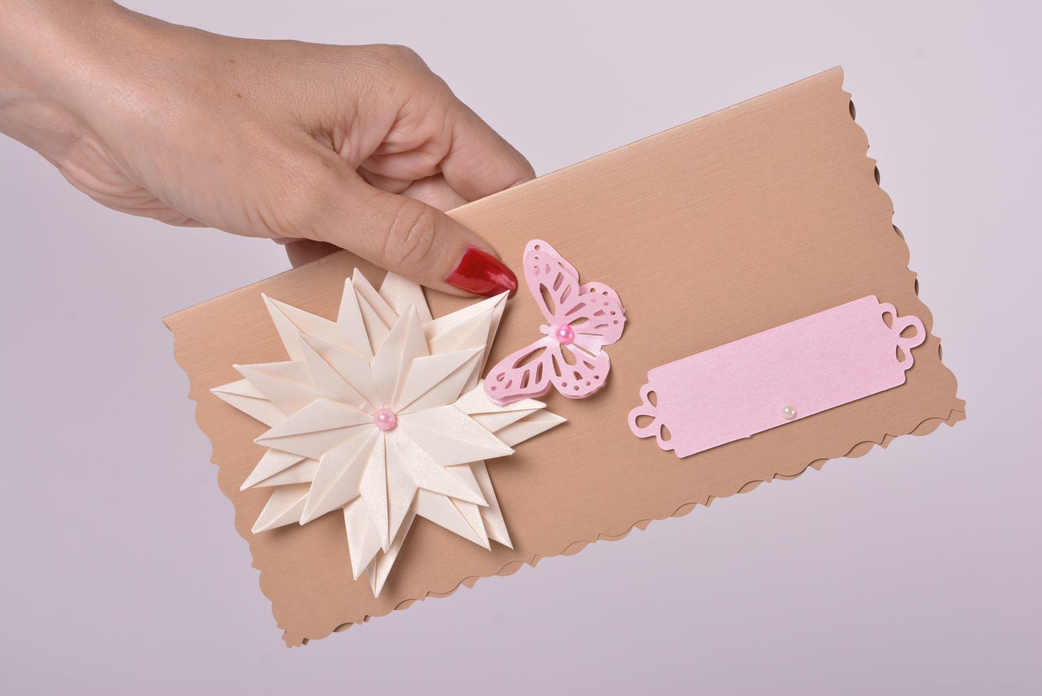 Carte de voeux design faite main carton avec fleur et papillon Petit cadeau photo 5