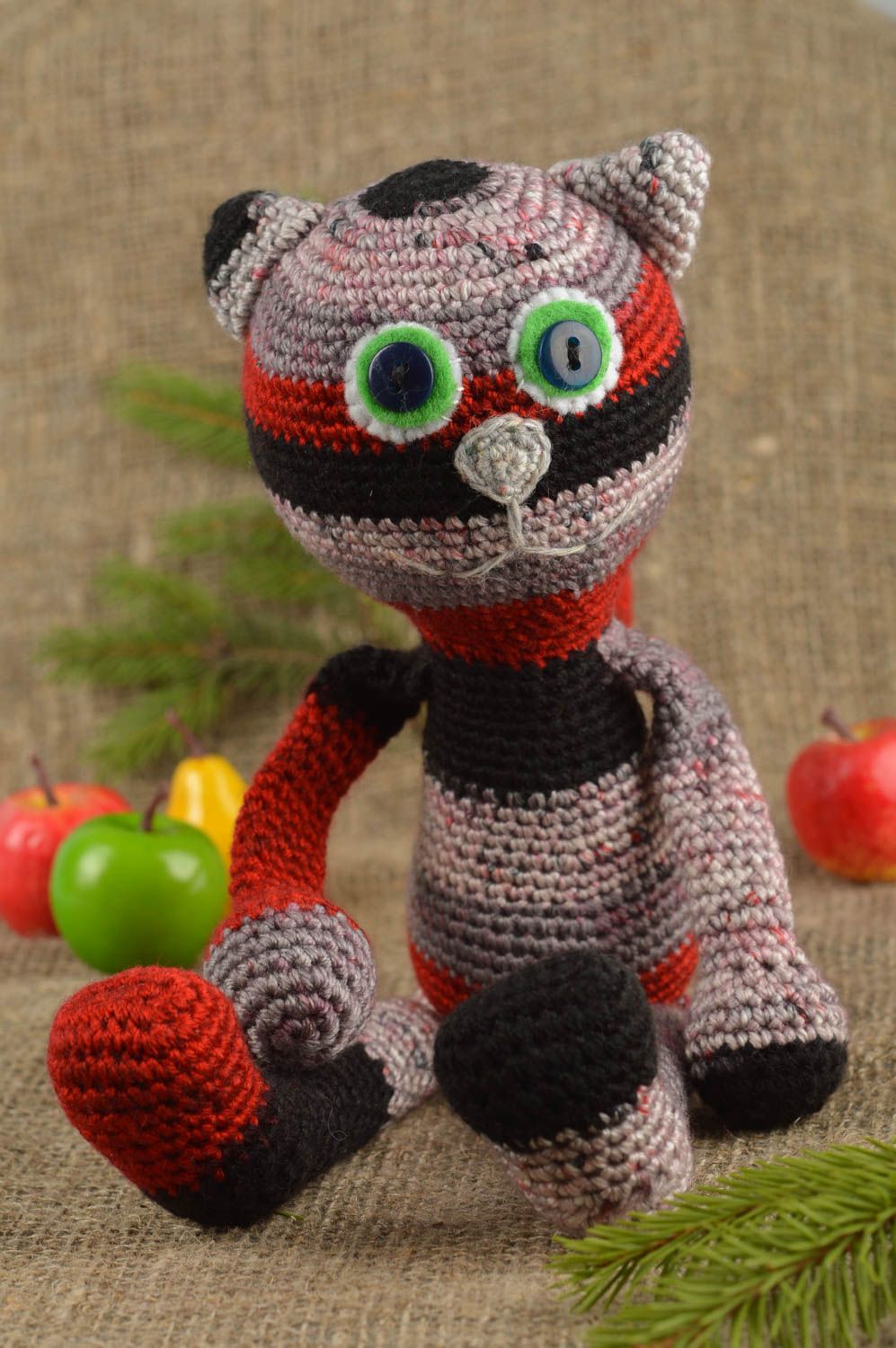 Crocheted red cat toy handmade cotton cat toy kids soft toy crochet small toy    photo 1