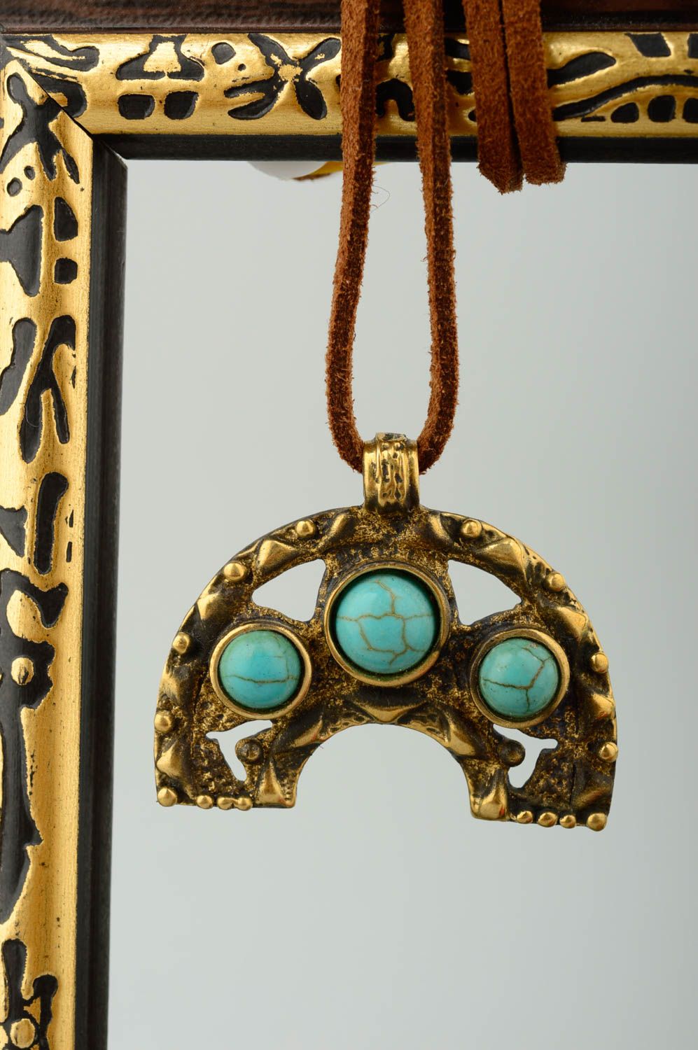 Handmade pendant with turquoise unusual metal pendant designer accessory photo 1