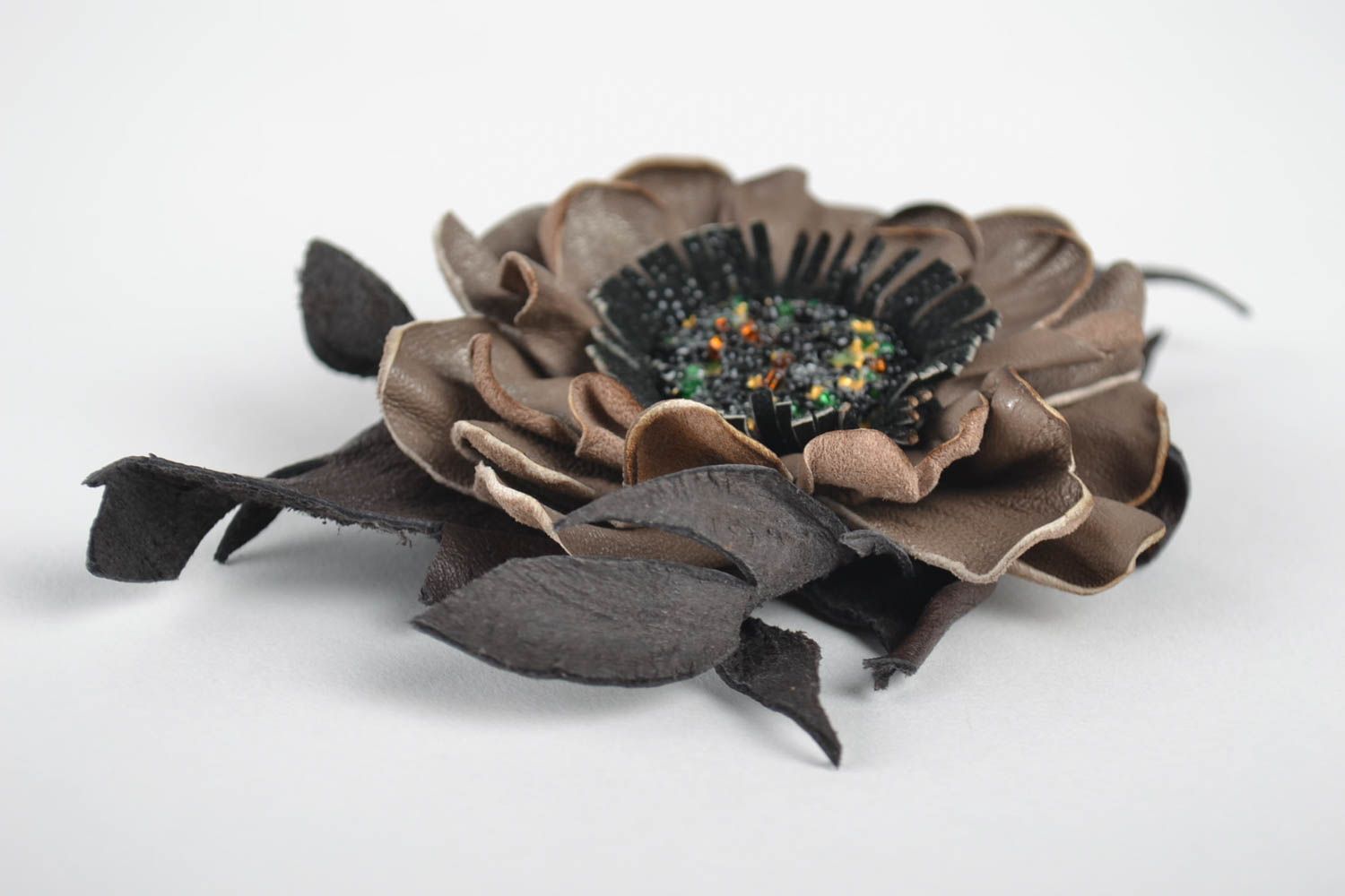 Handmade Blume Brosche Geschenk für Frauen Schmuck aus Leder braun schwarz foto 4