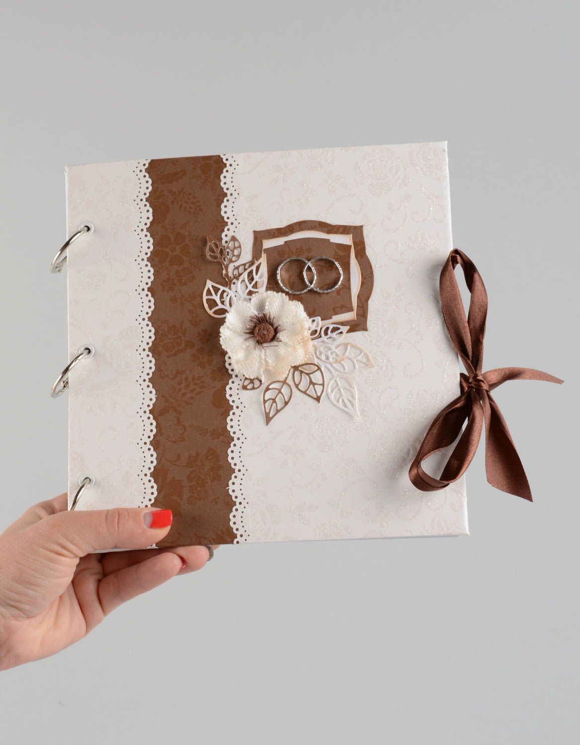 Handmade designer square white and brown wedding well wishes book Chocolate photo 5