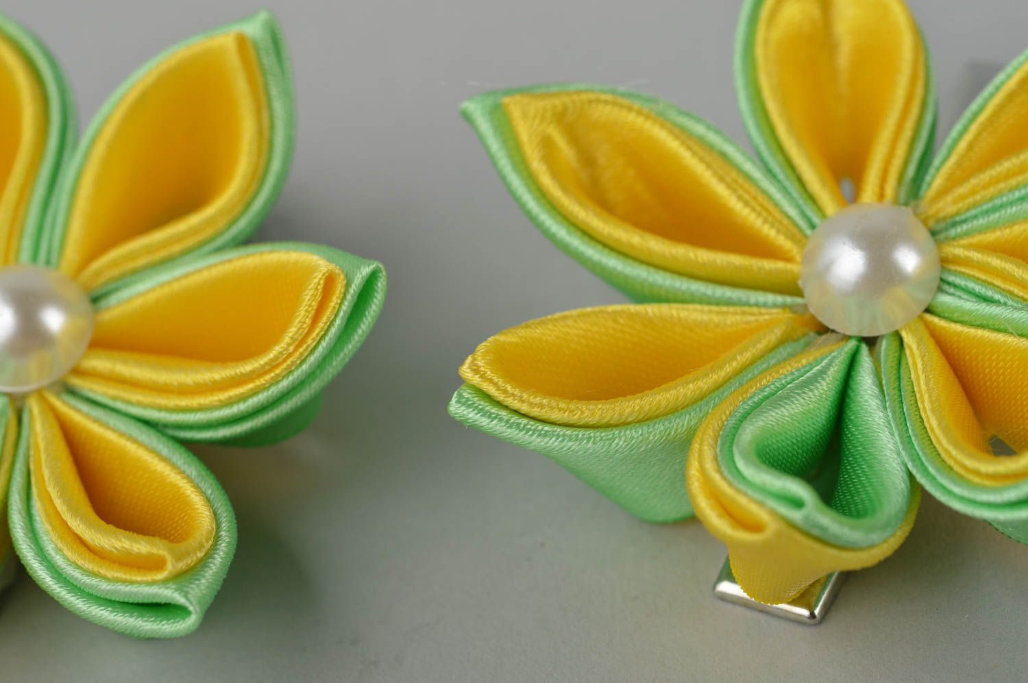 Beautiful handmade fabric hair clip flower barrette for kids 2 pieces gift ideas photo 3