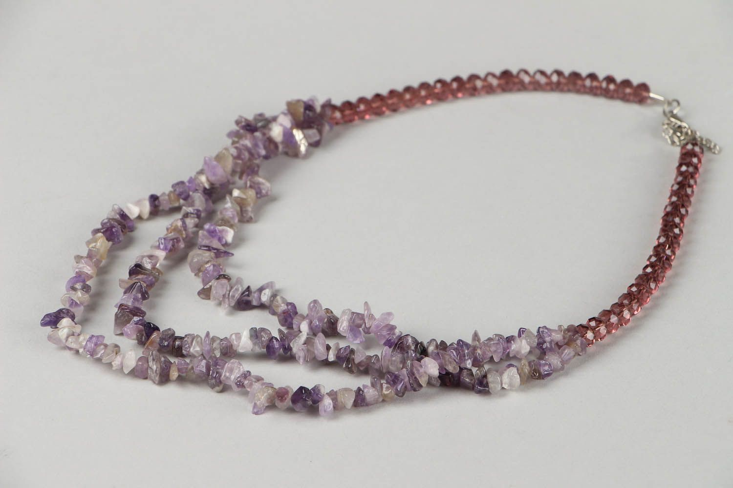Bead necklace made of amethyst and glass photo 2