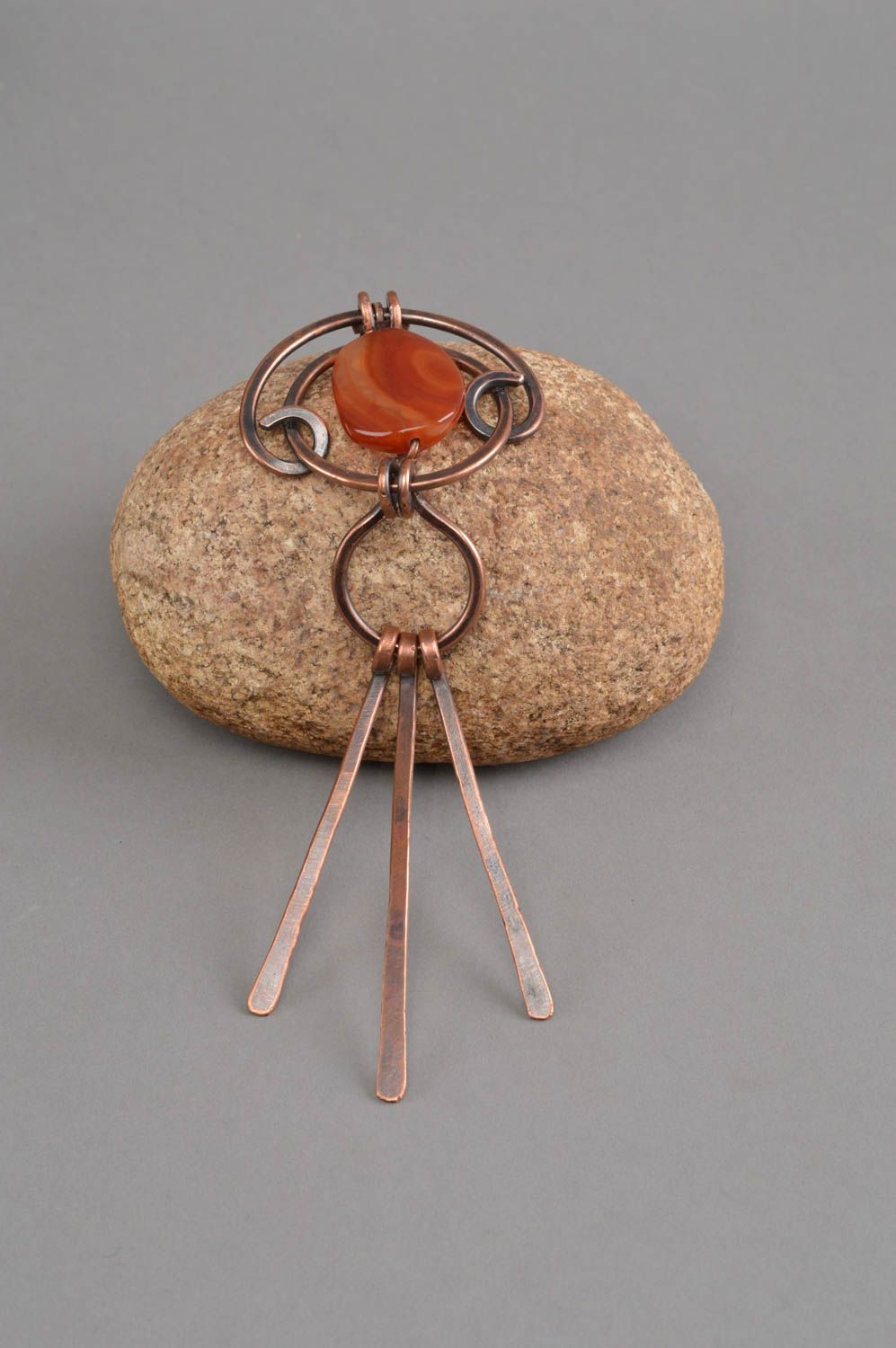 Handmade jewelry copper pendant accessory with carnelian gift ideas for girls photo 1