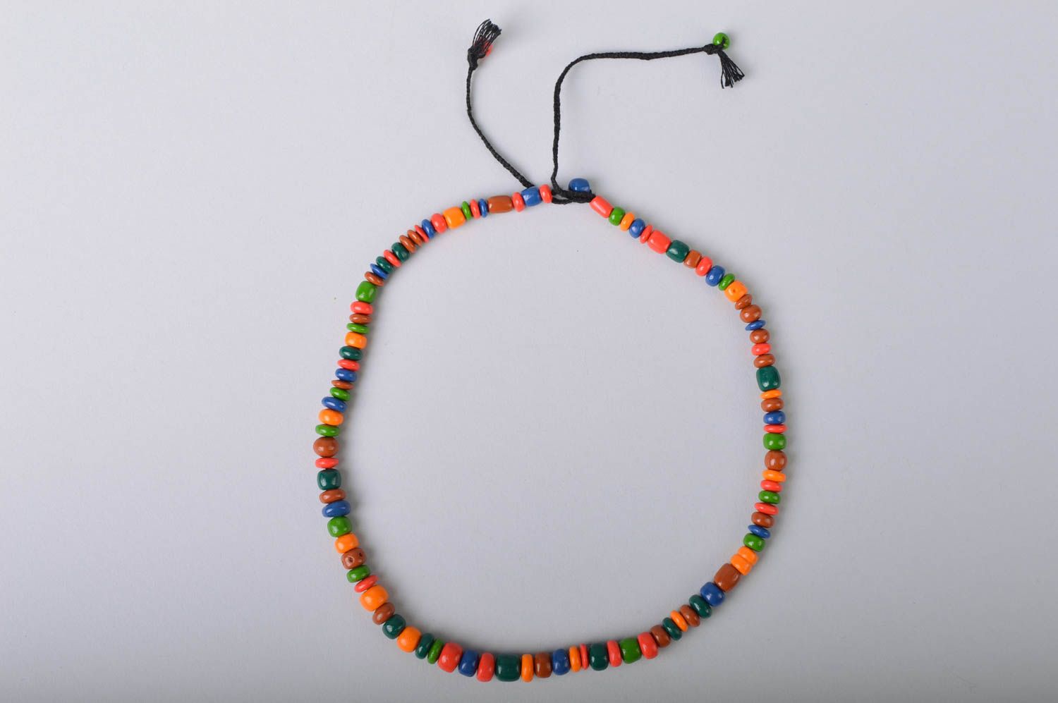 Unusual handmade colorful necklace made of cold porcelain on laces photo 2