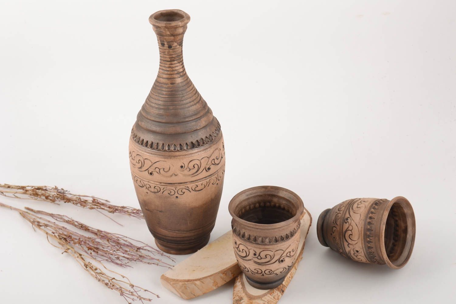 Juego de vajilla cerámica bonita artesanal botella de 1 l y 2 vasos de 250 ml  foto 1