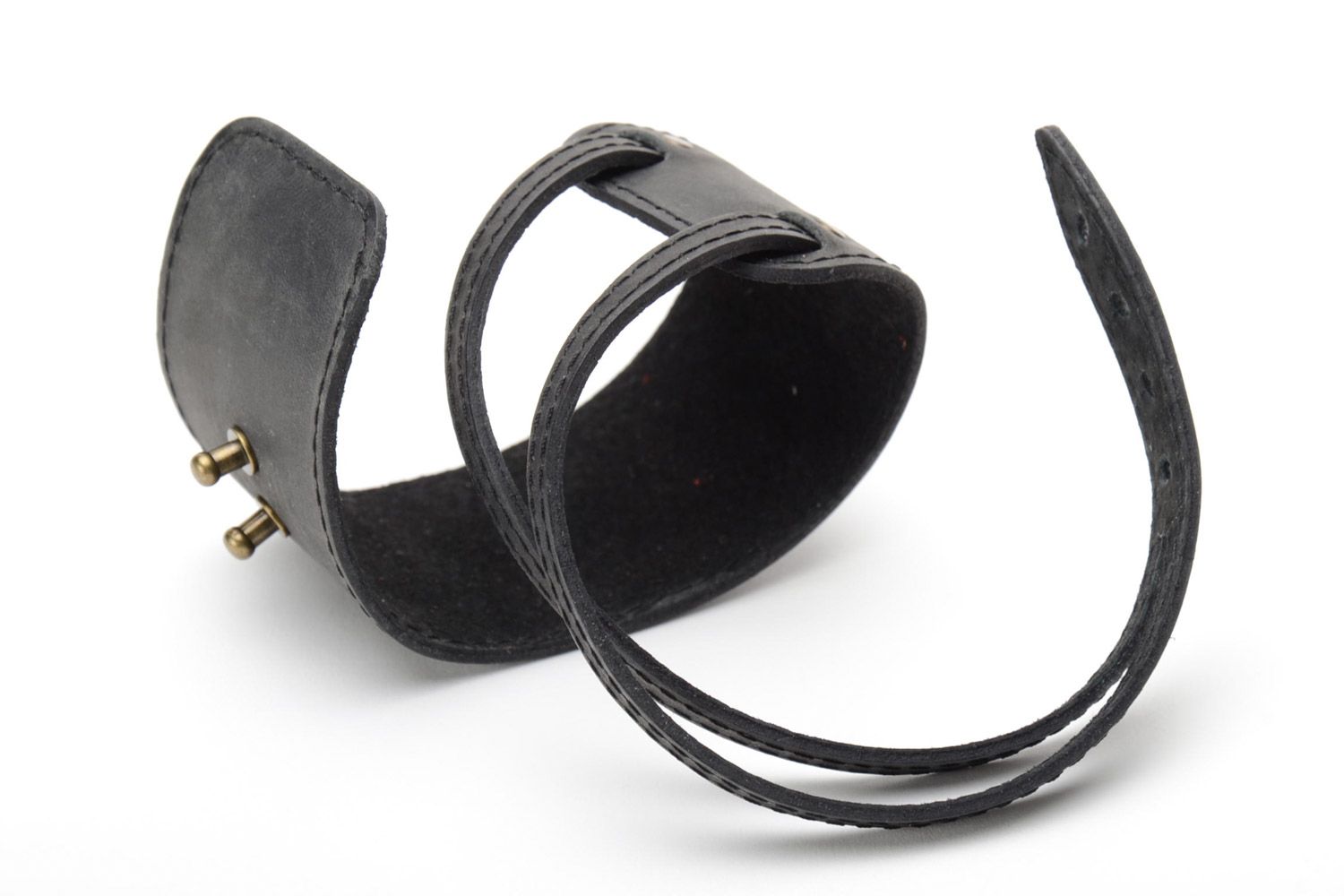 Stylish handmade black genuine leather wide bracelet wristband unisex photo 5