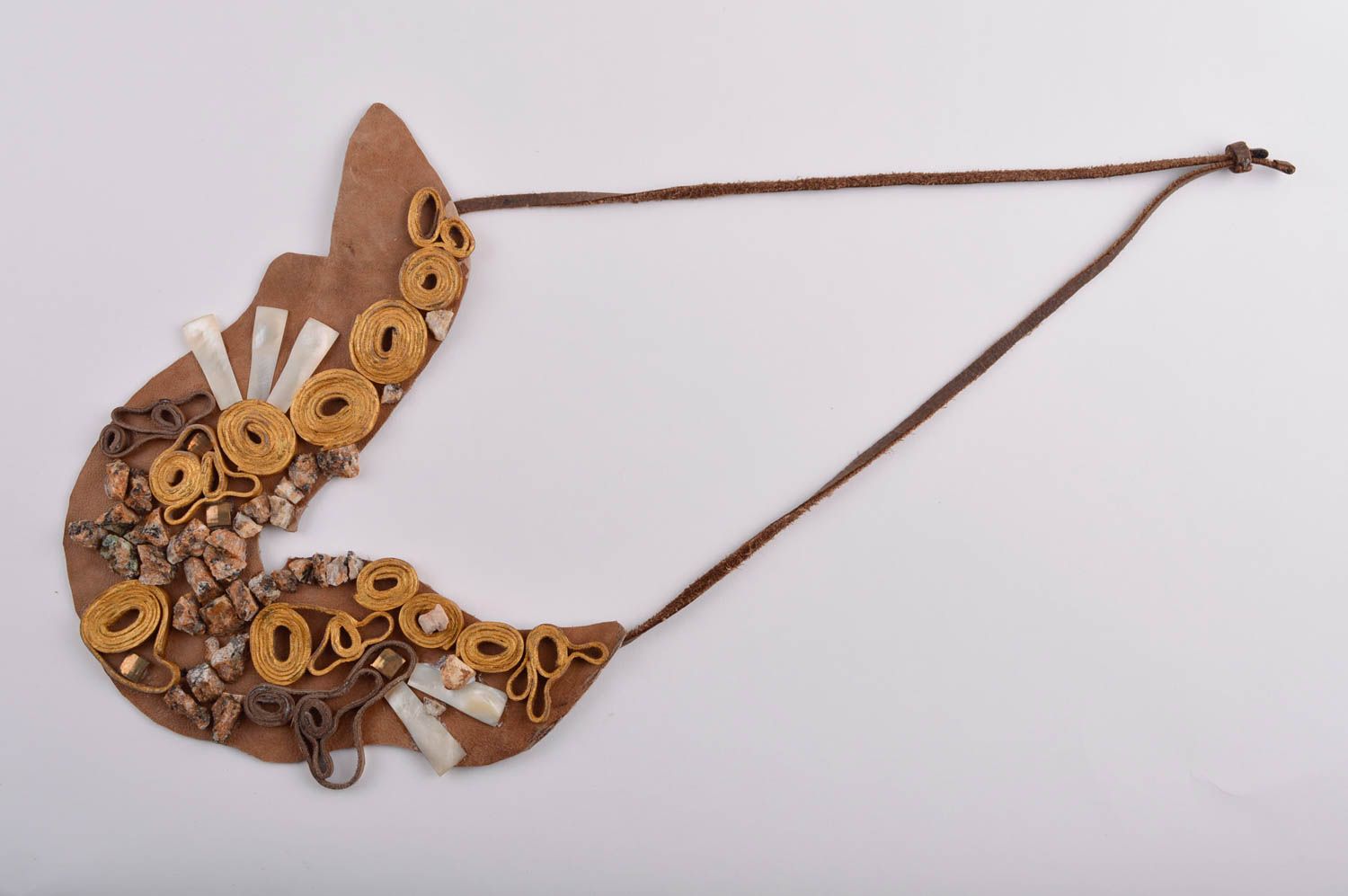 Halskette Frauen handmade Schmuck aus Leder Schmuck Collier in Braun bemalt foto 5