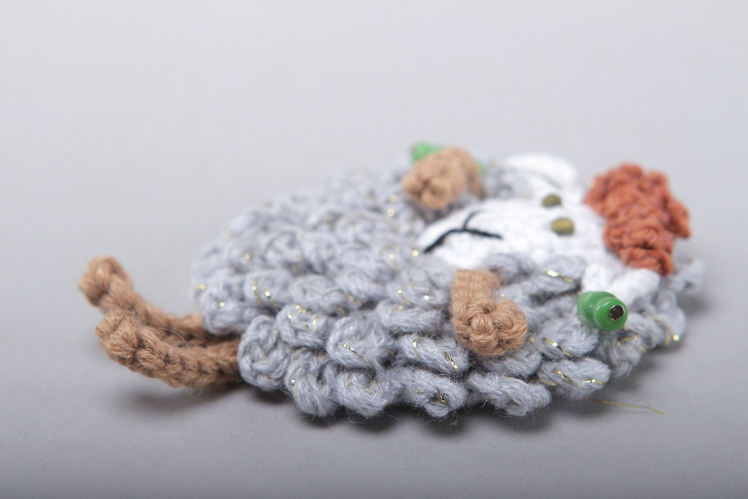 Handmade decorative fridge magnet crochet of wool and cotton Gray Lamb photo 3