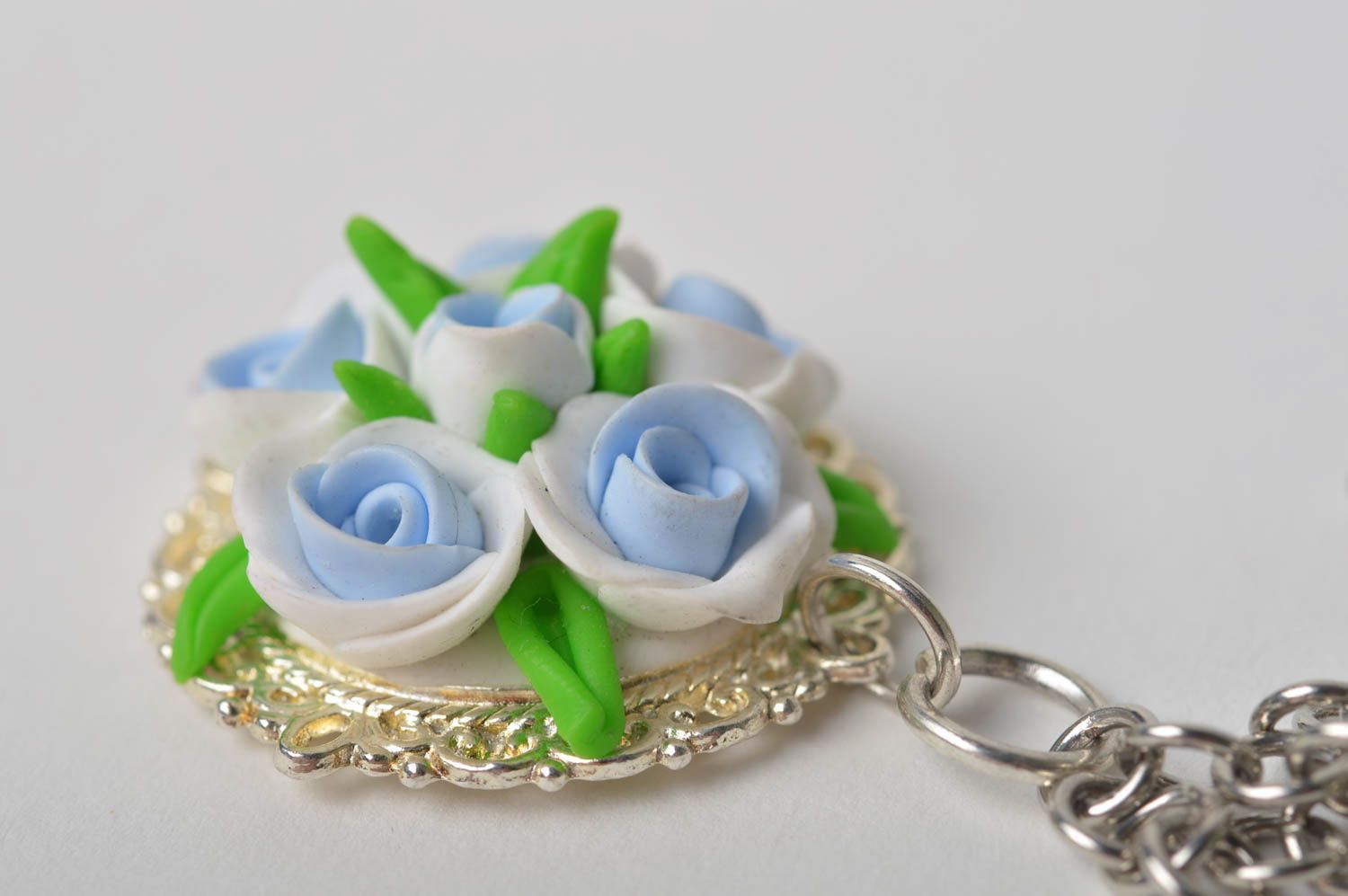Handmade Blumen Anhänger Polymer Clay Schmuck Accessoire für Frauen blau foto 4