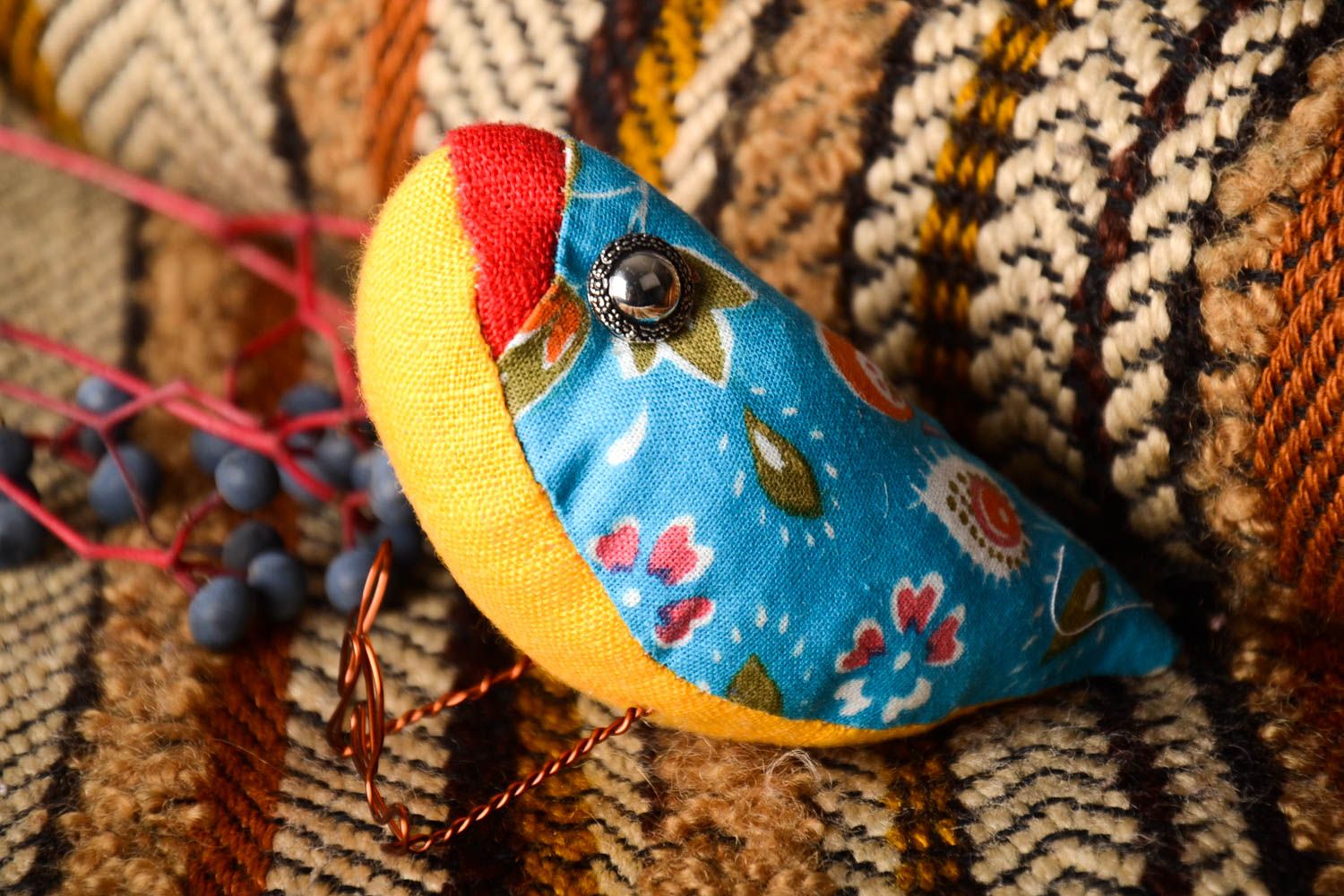 Handmade originelles Kuscheltier Vogel blau Stoff Spielzeug Geschenk für Kinder  foto 1