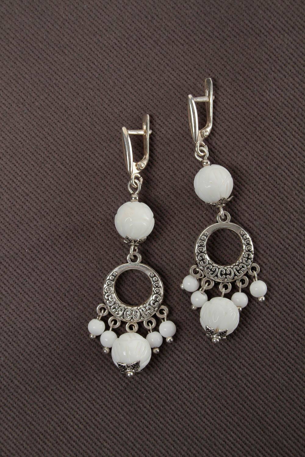 Handmade massive earrings jewelry with natural stone unusual earrings photo 3