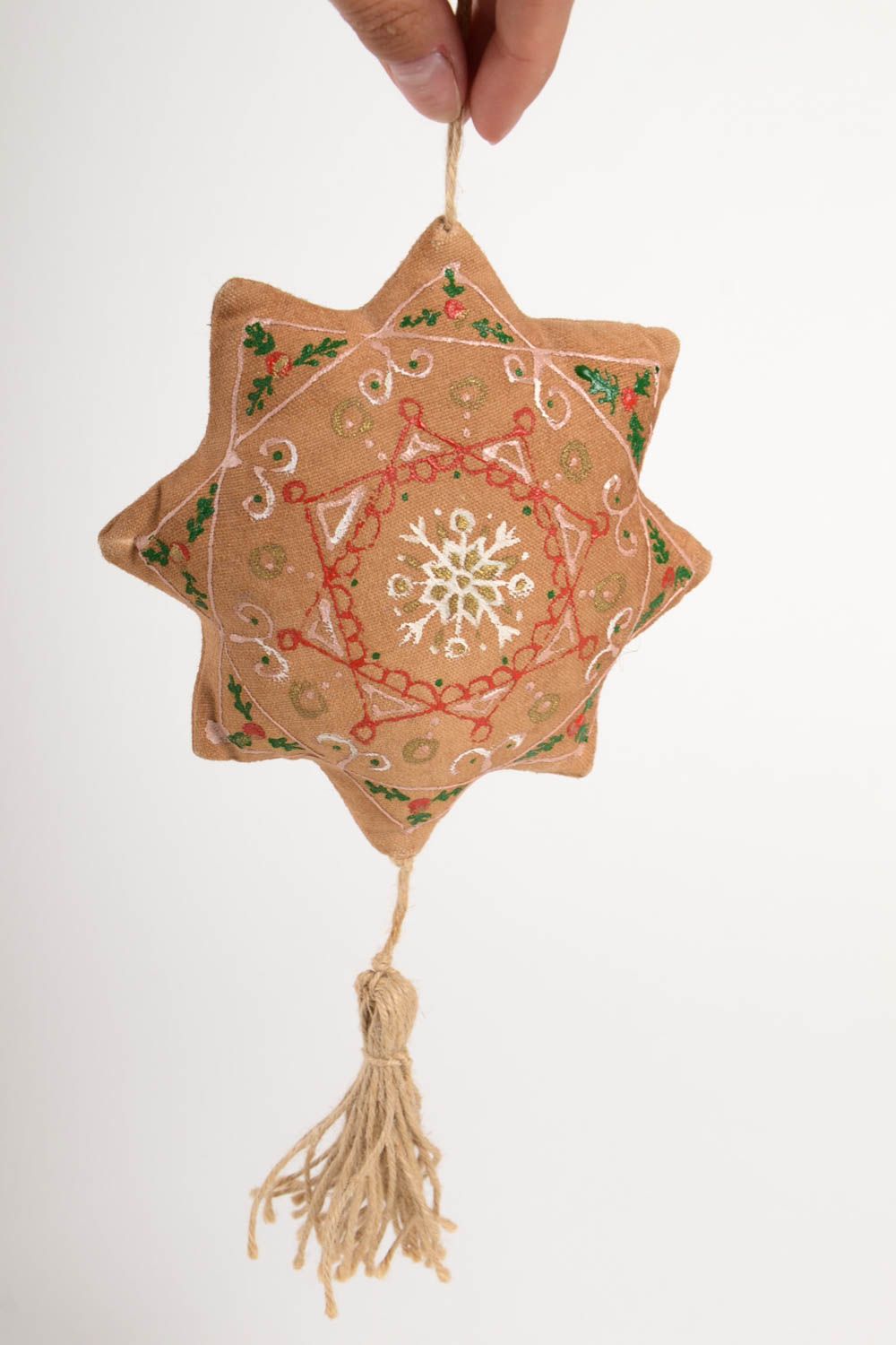 Игрушка ручной работы декора для дома декоративная подвеска звезда из ткани фото 2