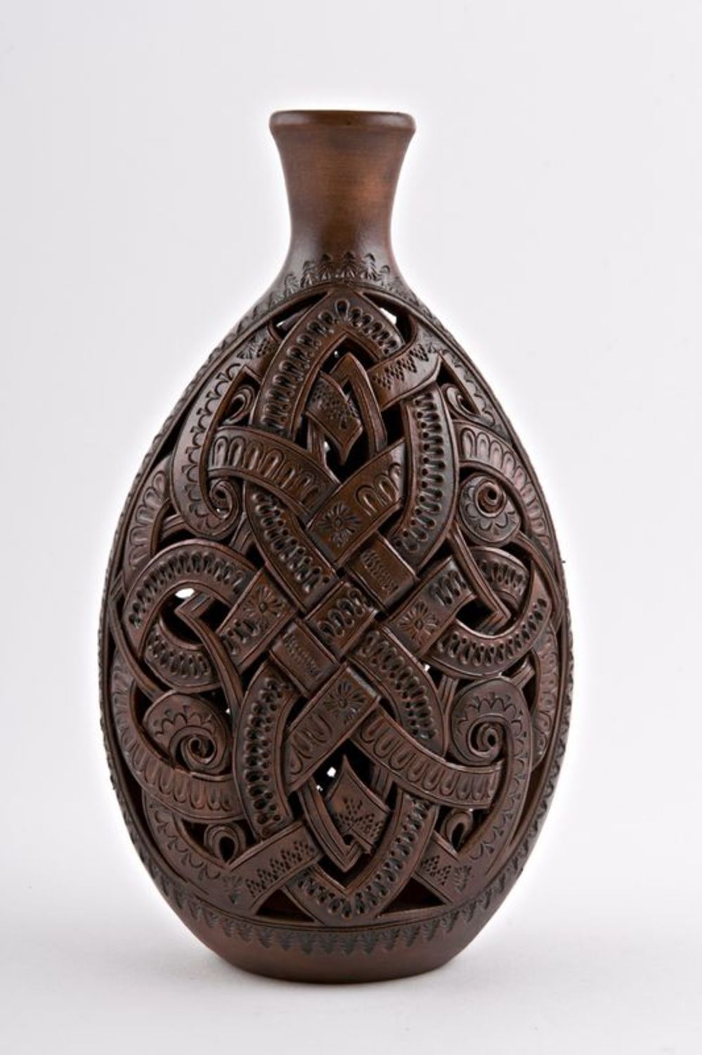 Handmade brown ceramic laced 10 inches vase photo 4