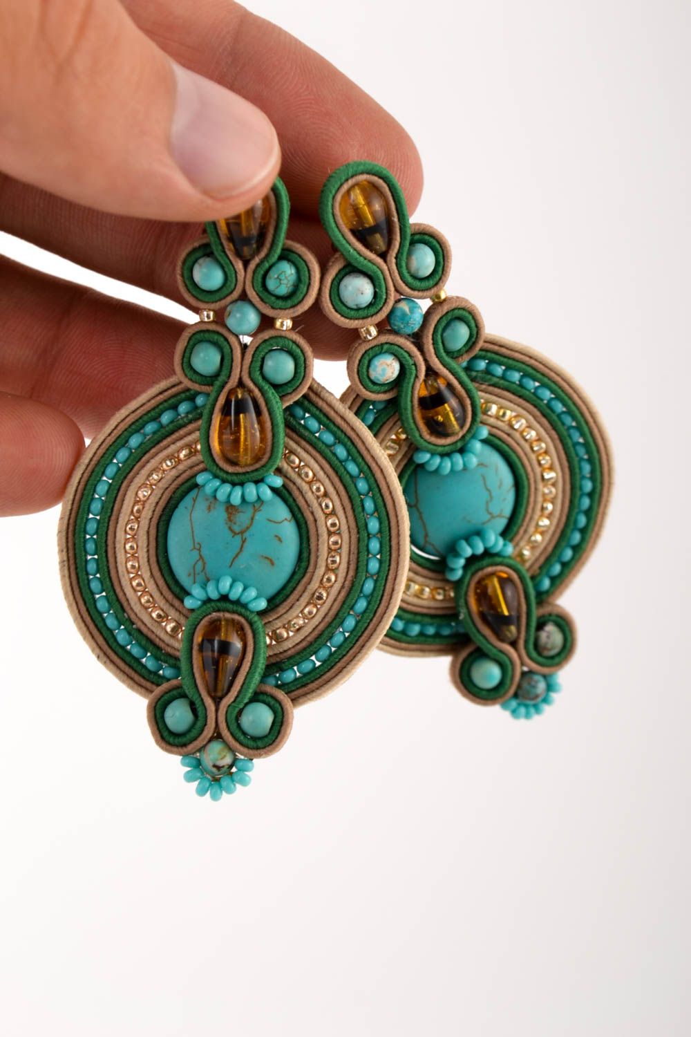 Handmade earrings in ethnic style beautiful cute earrings soutache accessory photo 7