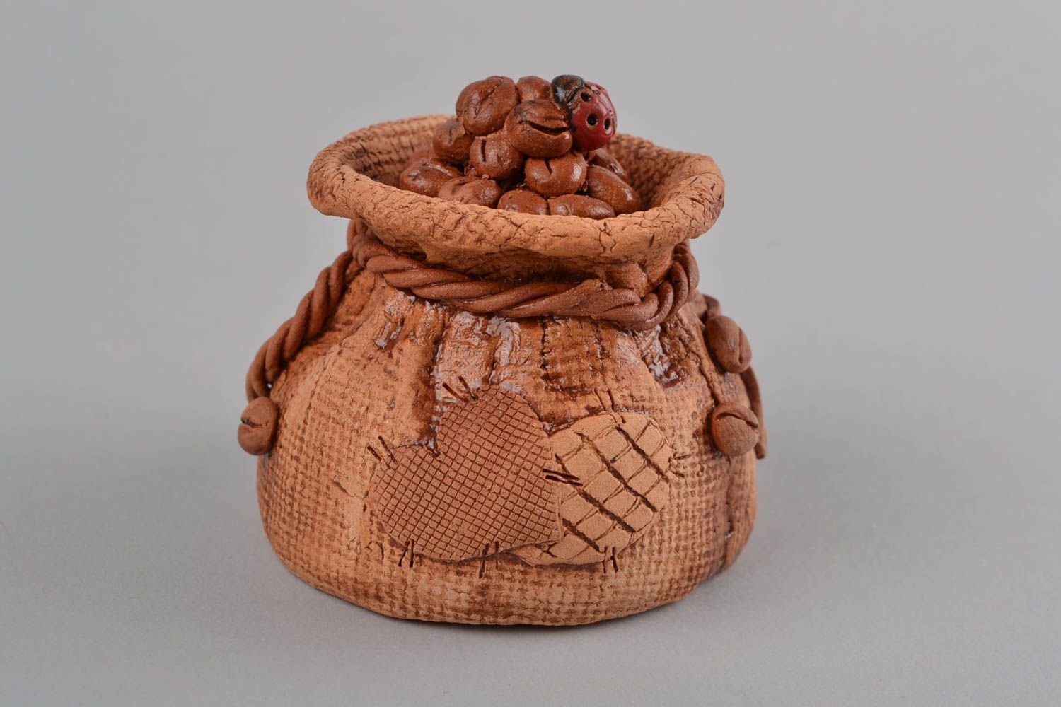 Beau pot à café en forme de sac fait main en argile décoration pour cuisine photo 4