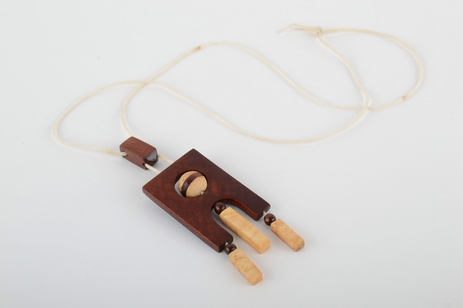 Handmade two colored carved of wood and tinted neck pendant with charms for women photo 4
