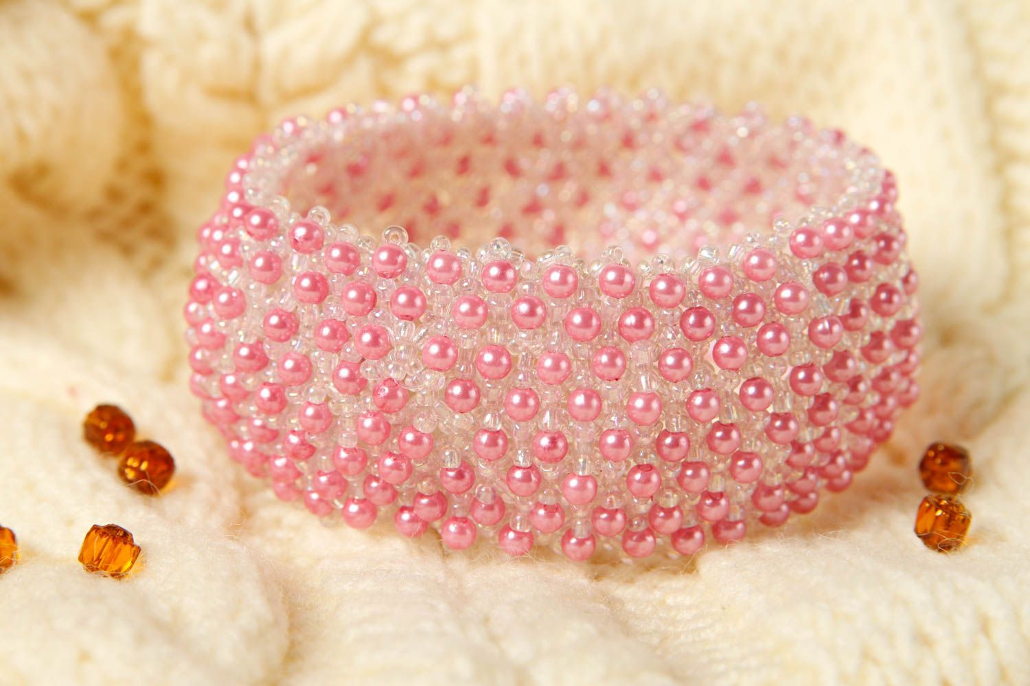 Розовый браслет из бисера хенд мейд модный браслет необычный модная бижутерия фото 1
