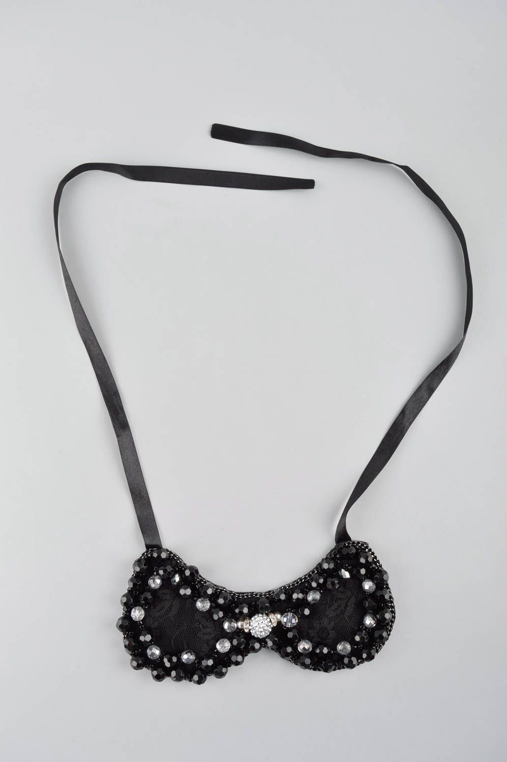 Handgemachter Schmuck Ketten aus Wolle Damen Collier Halskette Damen schwarz foto 5