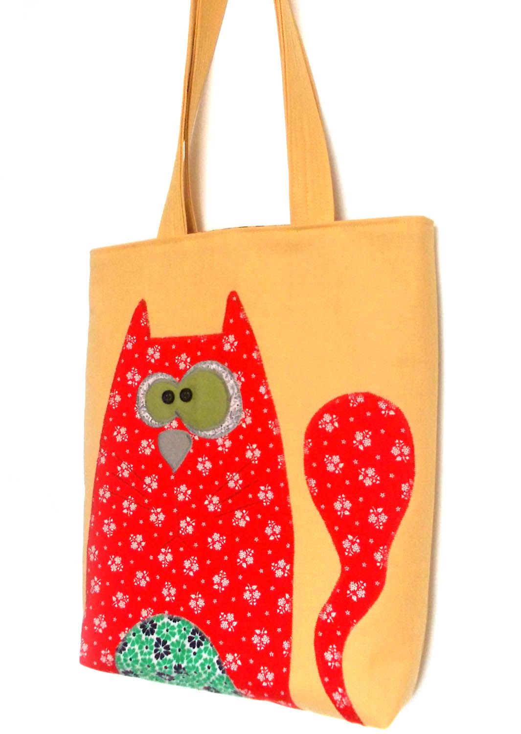 Borsa da donna unica gatto floreale borsa fatta a mano borsa in tessuto  foto 2