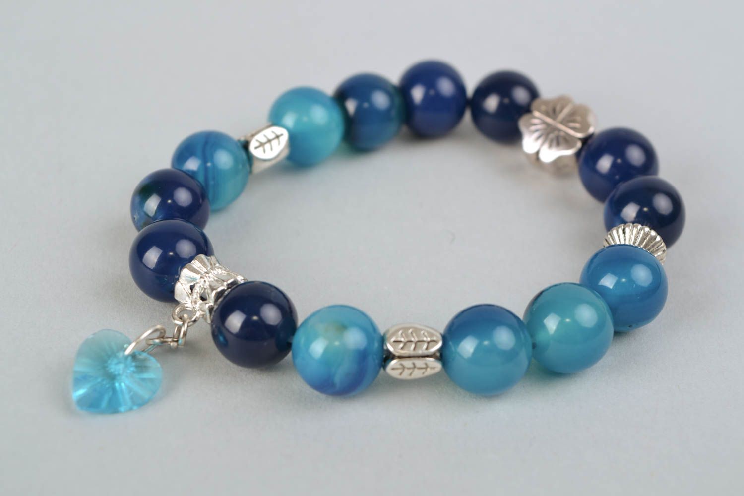 Designer bracelet with metal and blue agate photo 3
