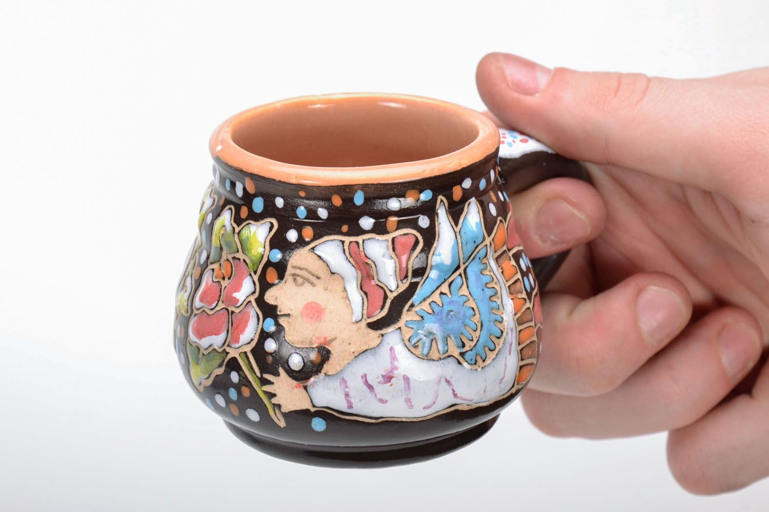6 oz clay glazed coffee cup with Christmas pattern with handle photo 5