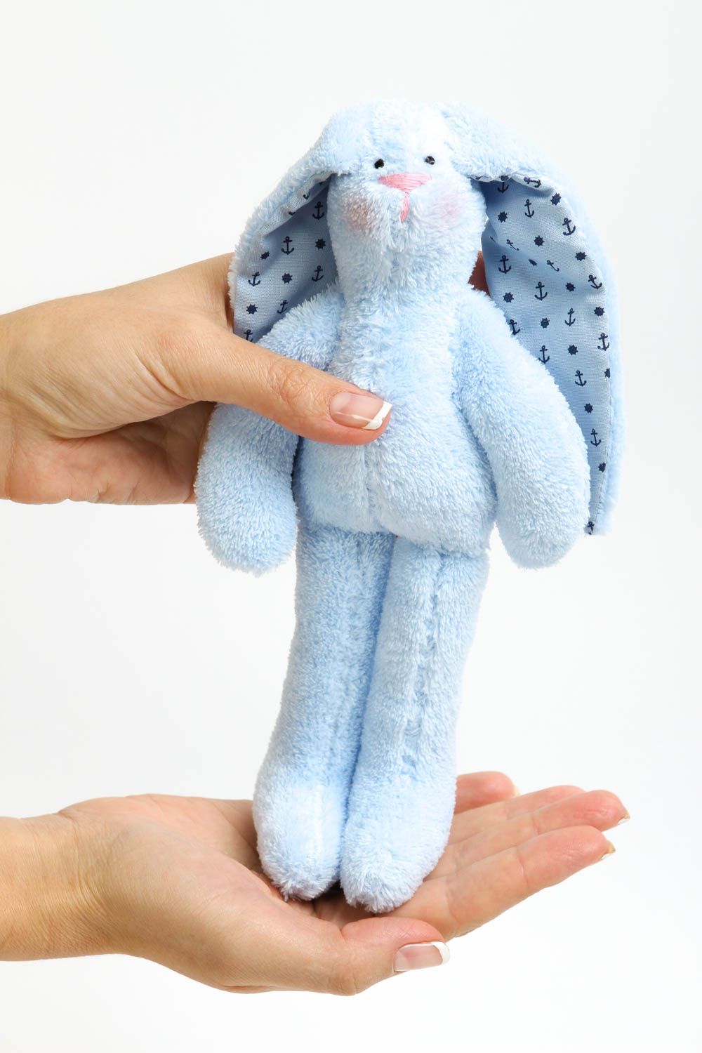 Игрушка заяц ручной работы детская игрушка из ткани голубая мягкая игрушка фото 5