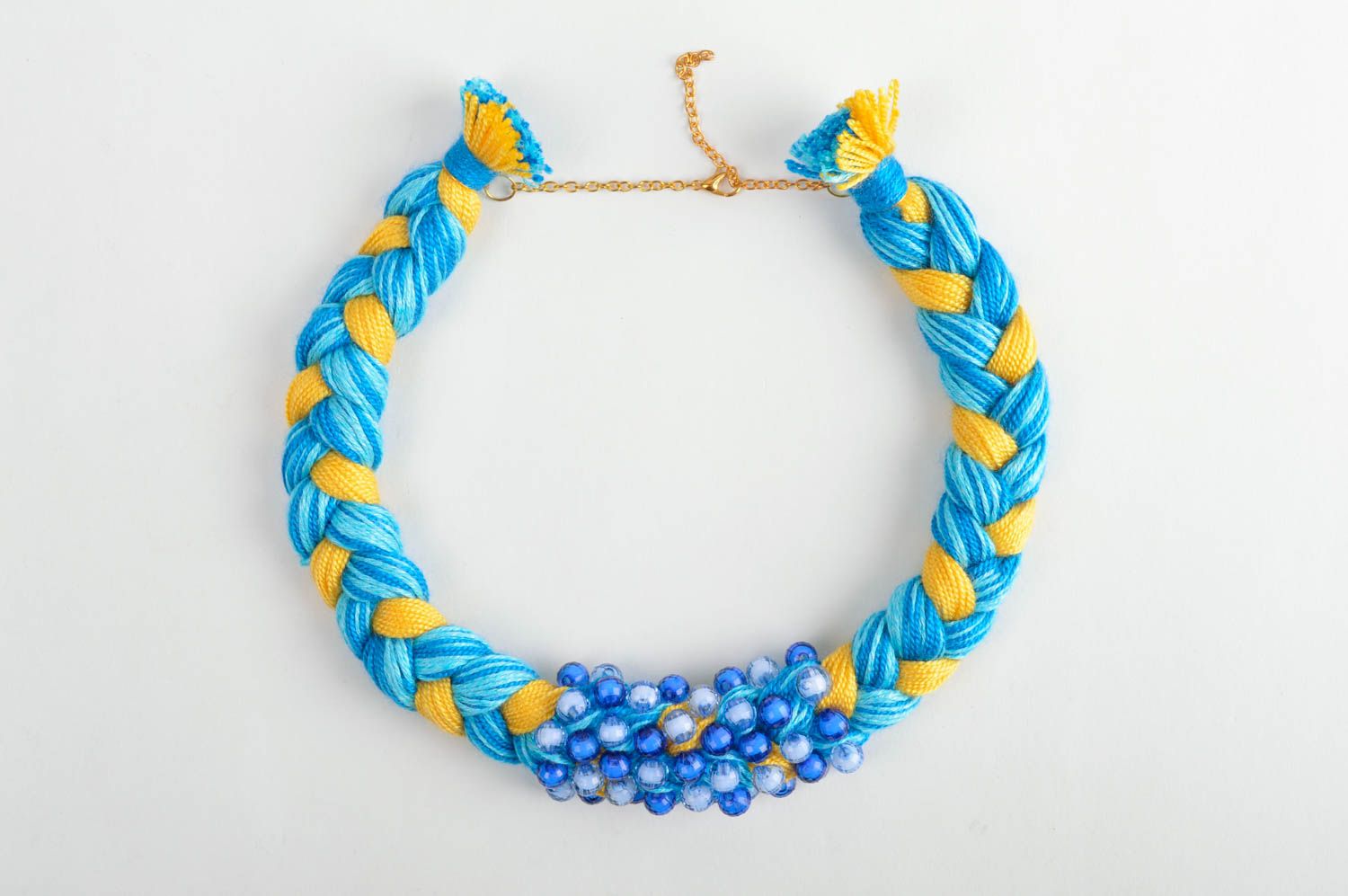 Колье коса украшение на шею ручной работы модная бижутерия голубое с желтым фото 2