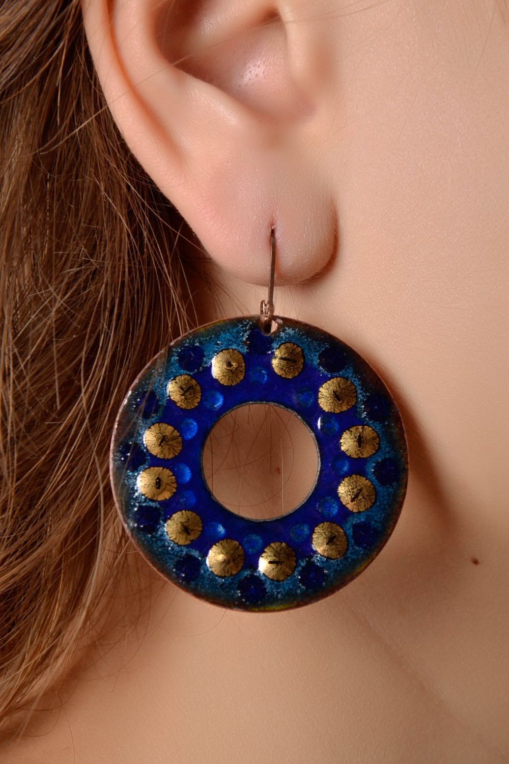 Blue copper earrings with enamel photo 4