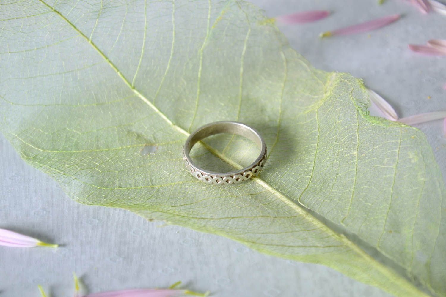 Silver ring with ornament photo 1