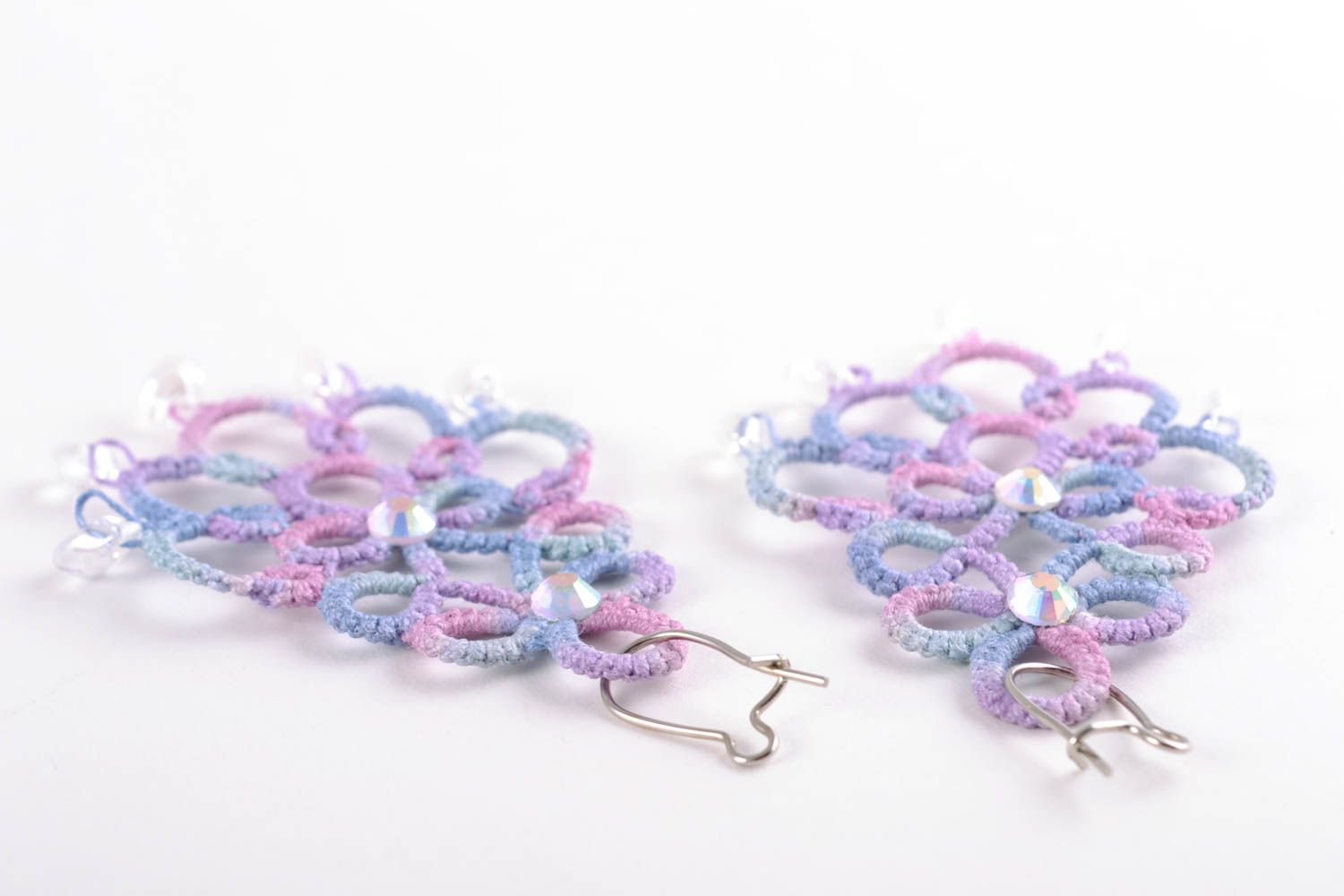 Tatting earrings with beads photo 5