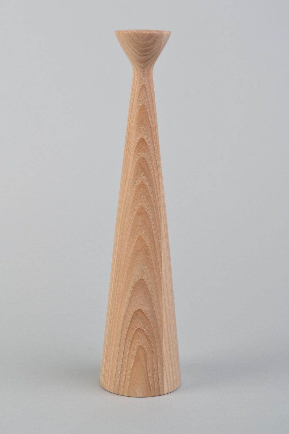 Handmade decorative tall long candlestick cut out of maple wood and polished  photo 4