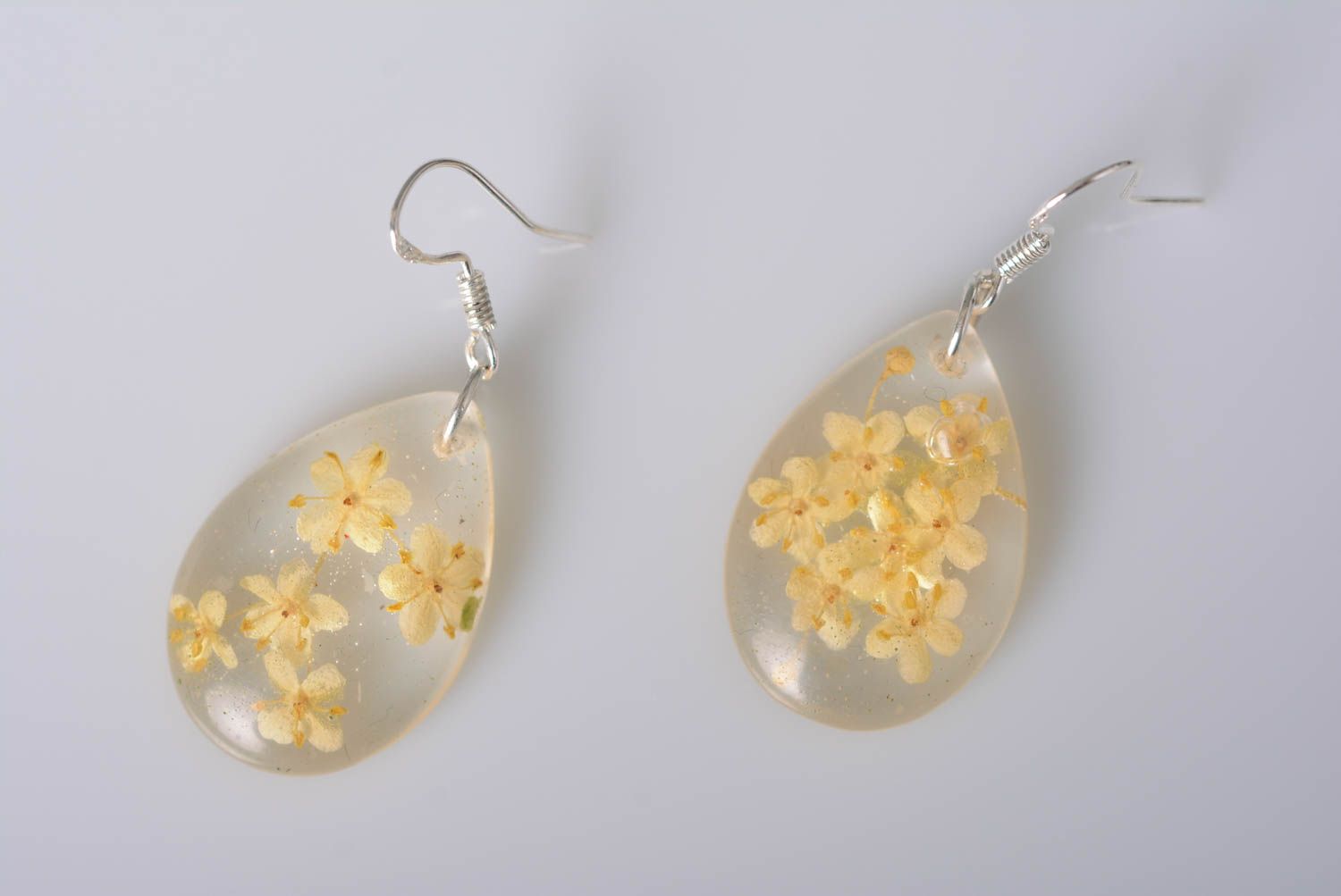 Handmade accessories metal earrings epoxy items elderflower earrings girls gift photo 5