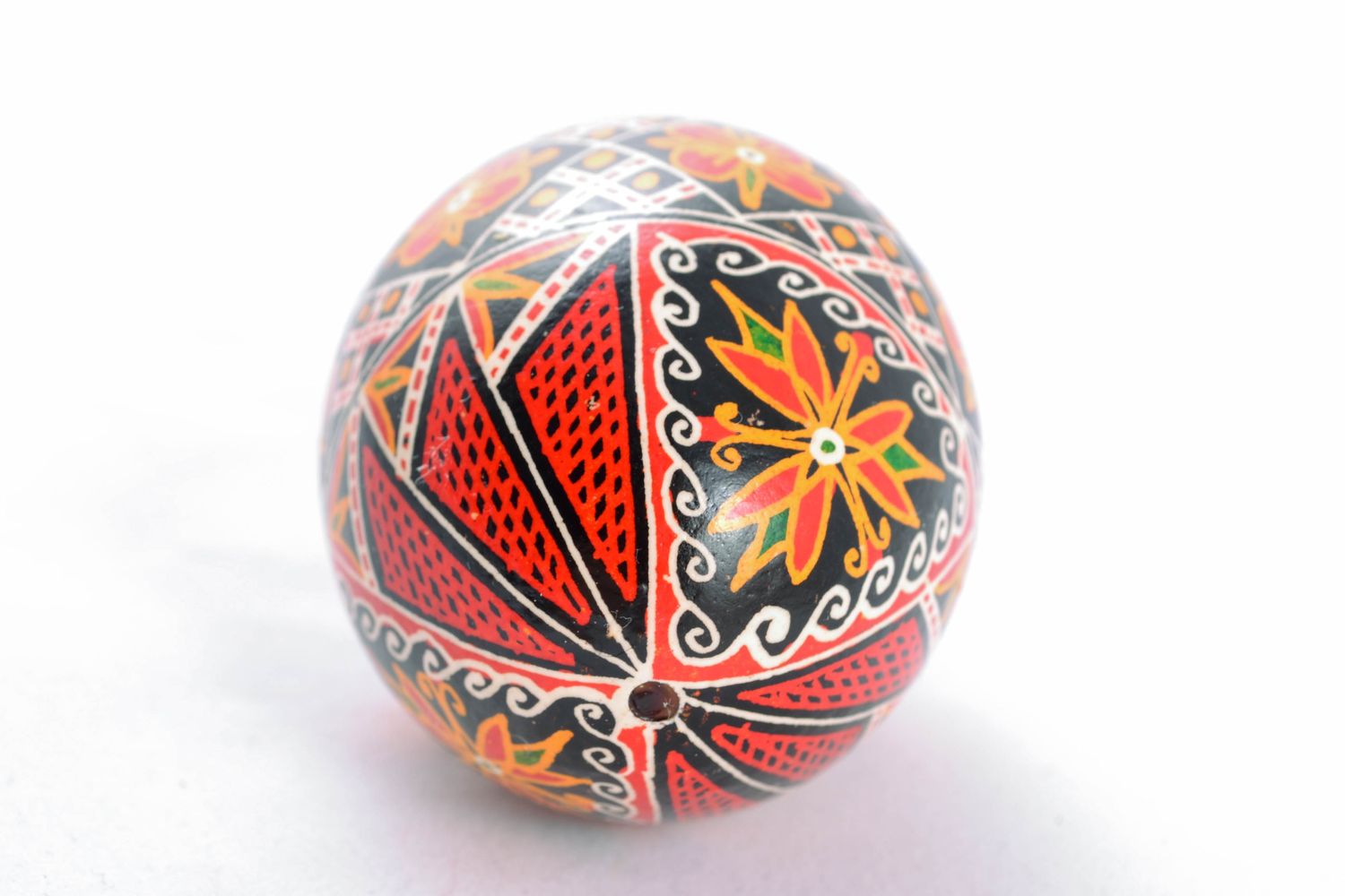 Handmade decorative painted egg with patterns in Ukrainian style photo 4