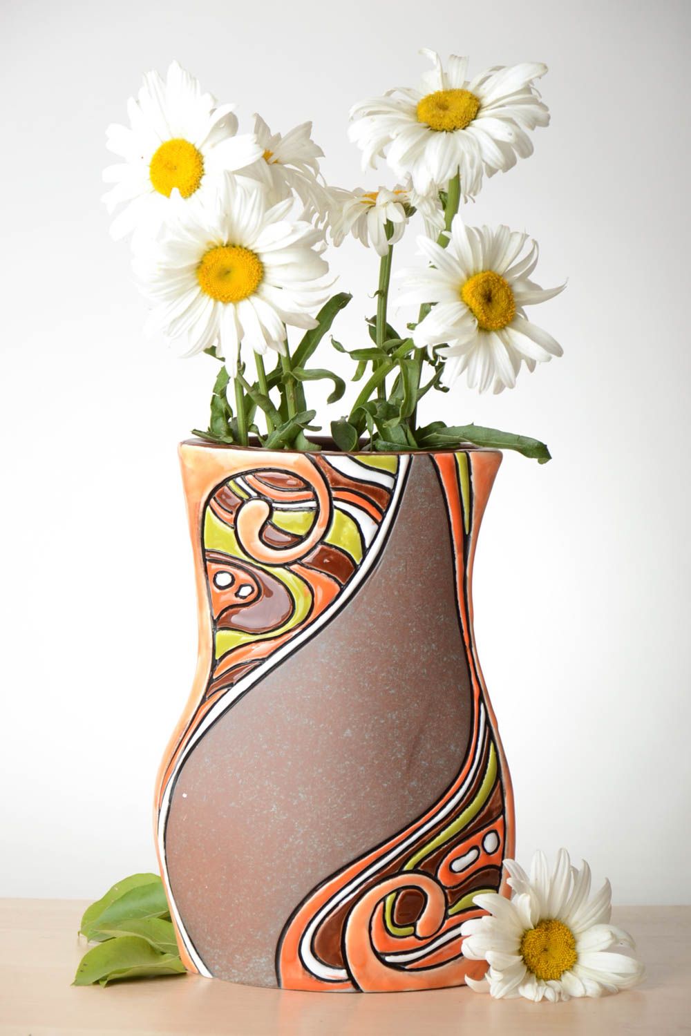 Vase handmade Keramik Vase Deko Wohnzimmer schöne Vase aus Ton flach originell foto 1