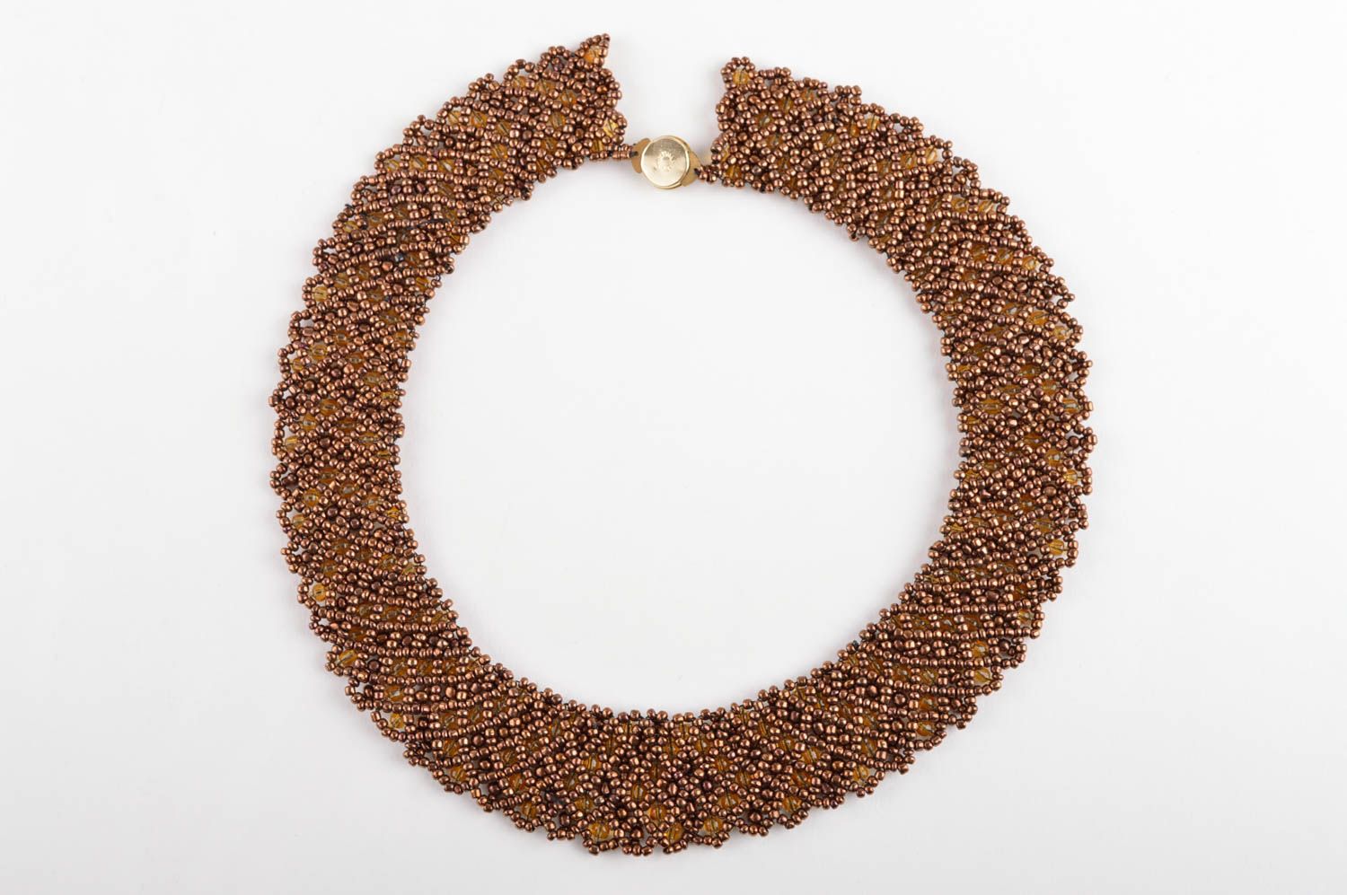 Collana di perline fatta a mano originale bigiotteria da donna color marrone foto 4