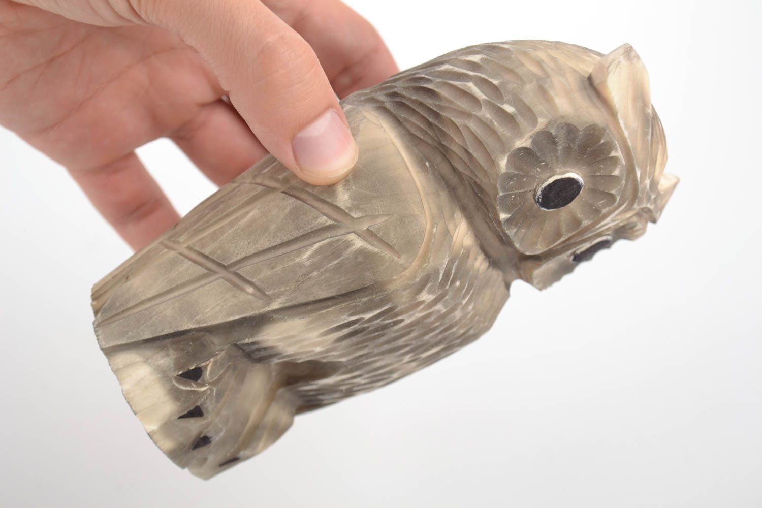 Handmade decorative figurine owl carved of wood beautiful interior statuette photo 5