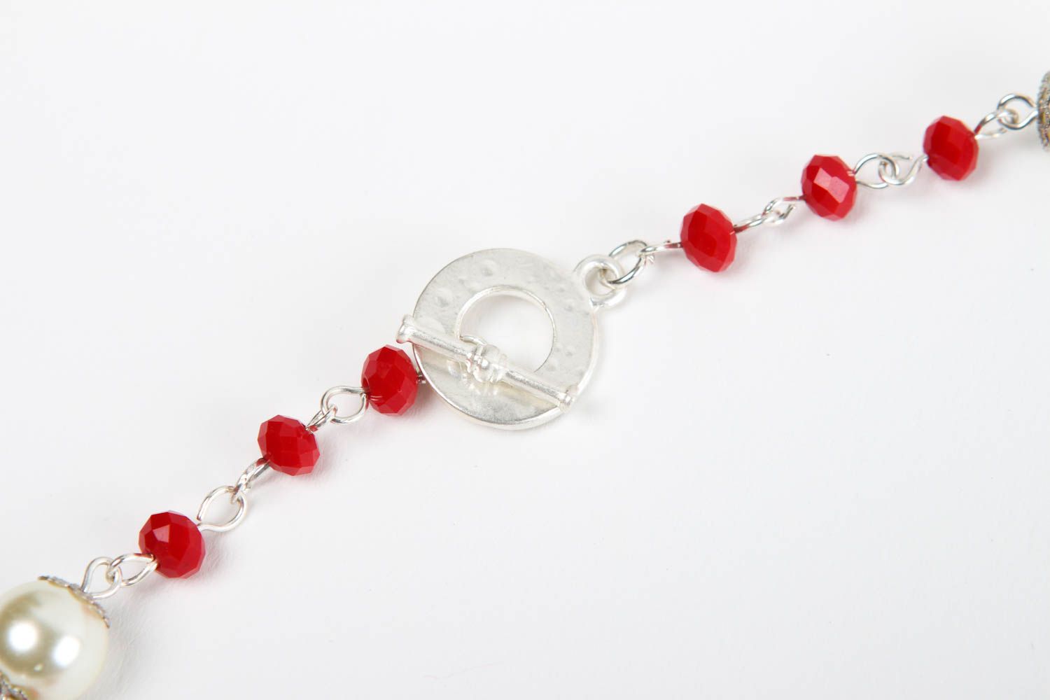 Колье из бусин украшение ручной работы ожерелье из бусин белое с красным фото 4